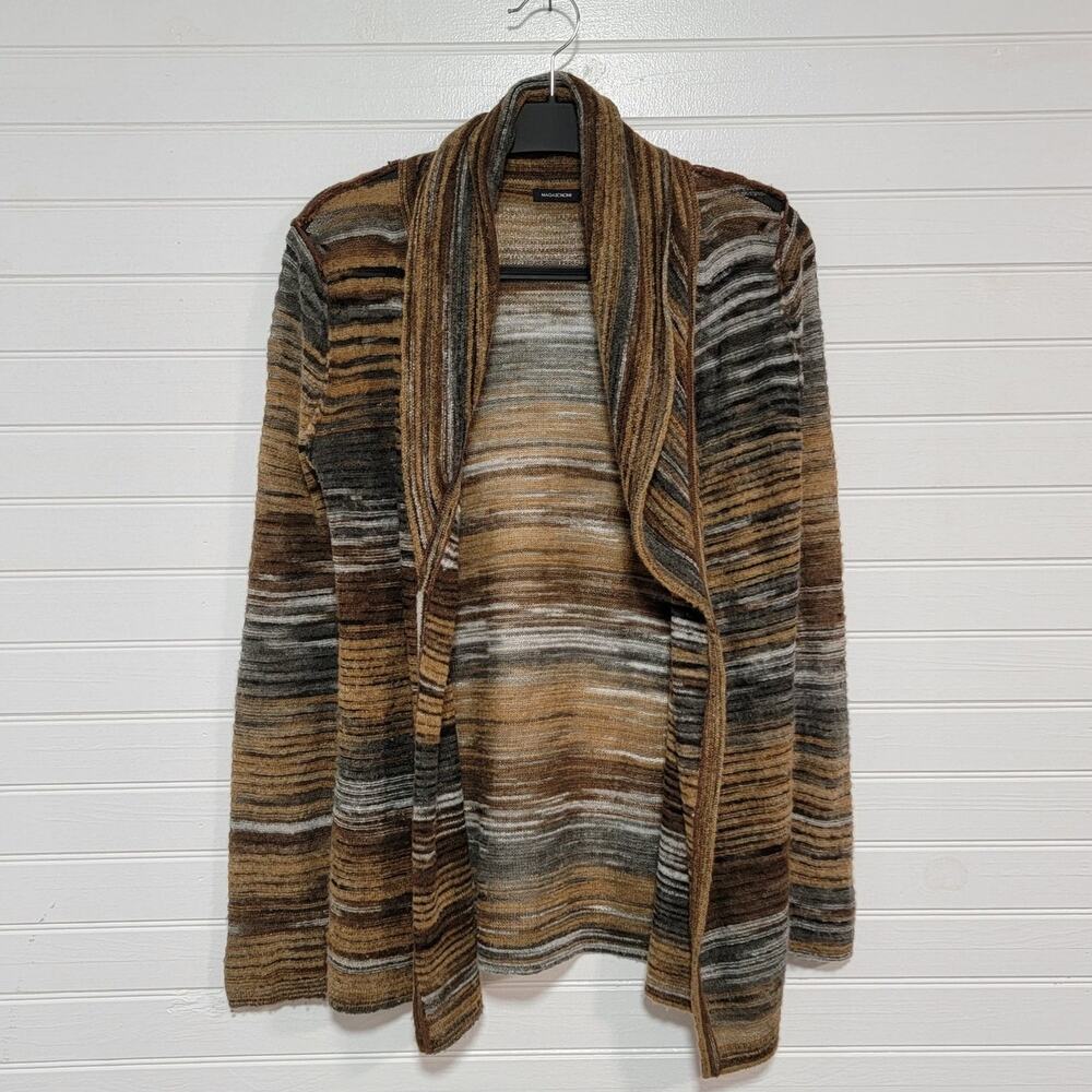 Magaschoni Wool Blend Cardigan Sweater Striped Southwestern Boho Open Front